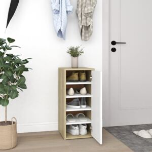 Shoe Cabinet White and Sonoma Oak 32x35x70 cm Chipboard