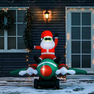 HOMCOM 1.6m Christmas Inflatable Santa Claus On Plane, Blow Up Outdoor Decoration with Built-in LED Lights for Holiday Party Garden