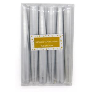 Silver Metallic Taper Candles - 6 Pack