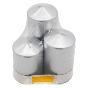 Silver Pillar Candles - 3 Pack
