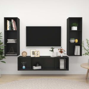 VidaXL 3 Piece TV Cabinet Set Black Chipboard
