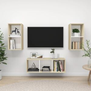 VidaXL 3 Piece TV Cabinet Set White and Sonoma Oak Chipboard