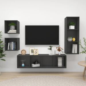 VidaXL 4 Piece TV Cabinet Set Grey Chipboard