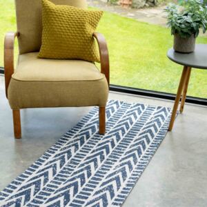Chevron Striped Blue Woven Sustainable Recycled Cotton Runner Rug | Kendall