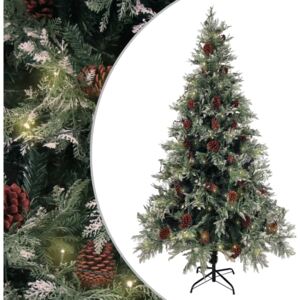 Christmas Tree with LEDs&Pine Cones Green&White 195 cm PVC&PE