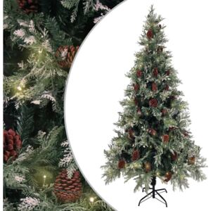 Christmas Tree with LEDs&Pine Cones Green&White 225 cm PVC&PE
