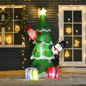 HOMCOM 2.1m Tall Christmas Inflatable Tree LED Lighted with Santa Claus Snowman and Gift Box for Home Indoor Outdoor Garden Lawn Decoration Party Prop