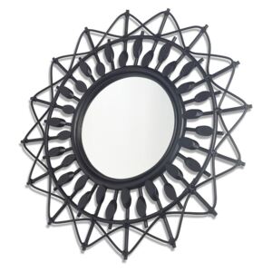 Black Boho Round Rattan Wall Mirror