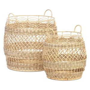 Set of 2 Natural Rattan Storage Baskets