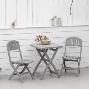 Outsunny 3 Piece Garden Bistro Set w/ Foldable Design Garden Coffee Table Two Chairs One Square Table - Grey