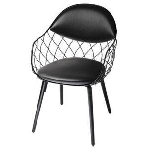 Pina Padded armchair - Leather / Metal & wood legs by Magis Black