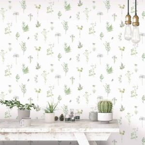 Evergreen Wallpaper Herbs And Flowers White