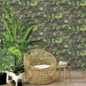 Evergreen Wallpaper Succulent Green and Purple