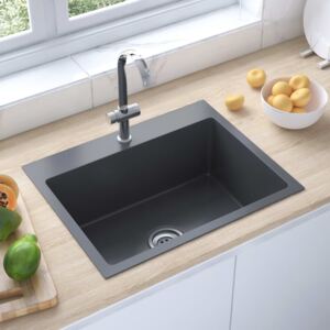 VidaXL Handmade Kitchen Sink with Faucet Hole Black Stainless Steel