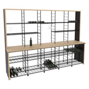 Wine shelf - / Tasting counter - L 305 x Depth 75 x H 220 cm / 1000 bottles by L'Atelier du Vin Black/Natural wood