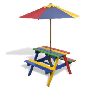 VidaXL Kids' Picnic Table with Benches and Parasol Multicolour Wood
