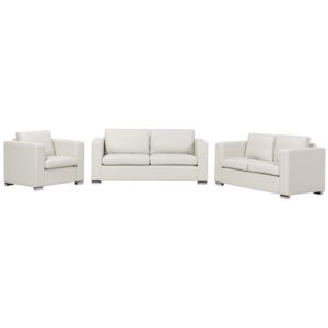 Sofa Set Suite 3+2+1 Beige Split Leather Upholstery Chromed Legs 3 Seater Loveseat Armchair Bundle Beliani