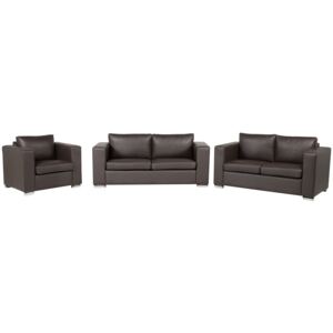Sofa Set Suite 3+2+1 Brown Split Leather Upholstery Chromed Legs 3 Seater Loveseat Armchair Bundle Beliani