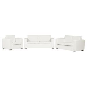 Sofa Set Suite 3+2+1 White Split Leather Upholstery Chromed Legs 3 Seater Loveseat Armchair Bundle Beliani