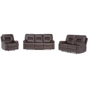 Living Room Set 3 Seater 2 Seater Armchair Brown Recliner Faux Leather Manually Adjustable Back and Footrest Beliani
