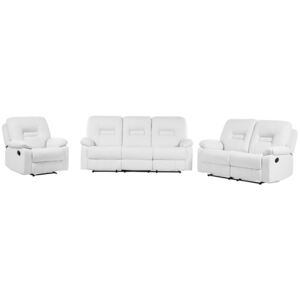 Living Room Set 3 Seater 2 Seater Armchair White Recliner Faux Leather Manually Adjustable Back and Footrest Beliani
