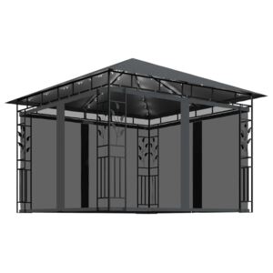 VidaXL Gazebo with Mosquito Net and String Lights 3x3x2.73 m Anthracite 180 g/m²