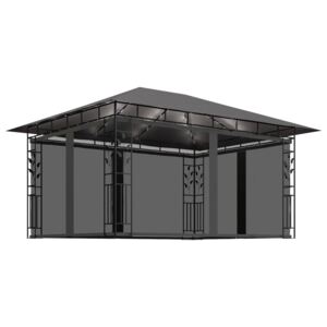 VidaXL Gazebo with Mosquito Net and String Lights 4x3x2.73 m Anthracite 180 g/m²