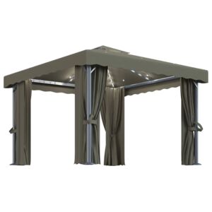 VidaXL Gazebo with Curtain and String Lights 3x3 m Taupe