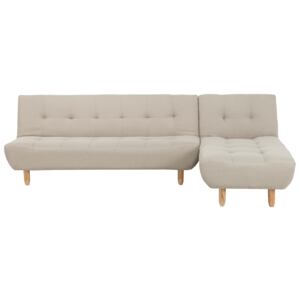Corner Sofa Beige Fabric Upholsery Light Wood Legs Left Hand Chaise Longue 3 Seater Beliani