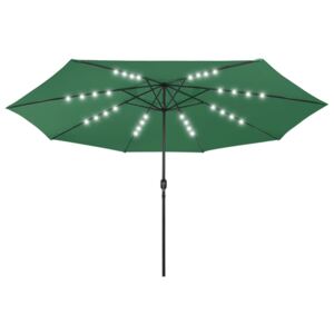 VidaXL Outdoor Parasol with LED Lights and Metal Pole 400 cm Green