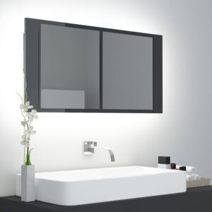 VidaXL LED Bathroom Mirror Cabinet High Gloss Grey 90x12x45 cm