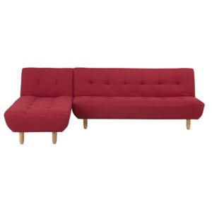 Corner Sofa Red Fabric Upholsery Light Wood Legs Right Hand Chaise Longue 3 Seater Beliani