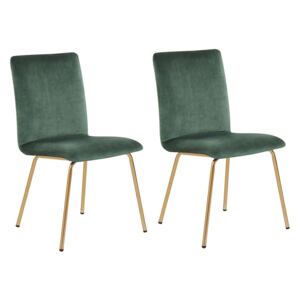 Set of 2 Dining Chairs Green Velvet Armless Gold Metal Legs Retro Glam Beliani