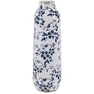 Flower Vase White and Blue Ceramic Tall 30 cm Floral Pattern Distressed Waterproof Beliani