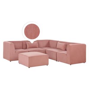 Modular Corner Sofa Pink Corduroy with Ottoman Left Hand 5 Seater Sectional Sofa L-Shaped Modern Design Beliani