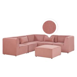 Modular Corner Sofa Pink Corduroy with Ottoman Right Hand 5 Seater Sectional Sofa L-Shaped Modern Design Beliani