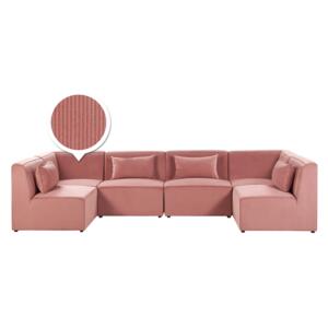 Modular Corner Sofa Pink Corduroy 6 Seater Sectional Sofa U-Shaped Modern Design Beliani