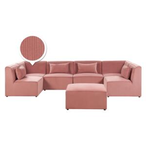 Modular Corner Sofa Pink Corduroy with Ottoman 6 Seater Sectional Sofa U-Shaped Modern Design Beliani