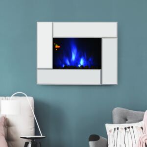 HOMCOM Electric Fireplace Heater 1800W Wall Mounted Flame Effect 7 Coloured LED Light Fire Glass Screen W/ Pebble & Remote Control