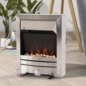 HOMCOM 2KW Electric Fireplace Pebble Burning Effect Heater Fire Flame Indoor Stove LED Lighting - Stainless Steel