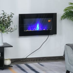 HOMCOM 1000W Wall Mounted Tempered Glass Electric Fireplace Heater Wall Fires Black