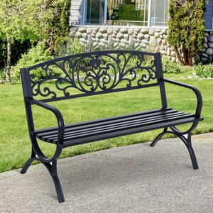 Outsunny Garden Bench, Steel-Black