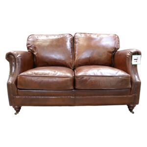 Luxury 2 Seater Vintage Distressed Brown Real Leather Sofa Settee
