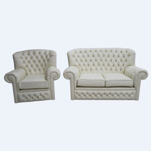 Chesterfield 2+1 Seater Cottonseed Cream Leather Sofa Suite Bespoke In Monks Style