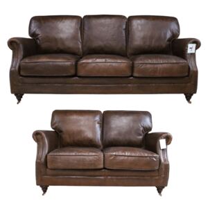 Vintage Luxury 3+2 Seater Settee Sofa Suite Distressed Brown Real Leather