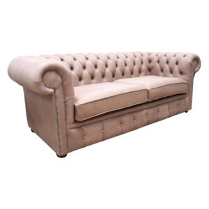 Chesterfield 3 Seater Selvaggio Beaver Brown Leather Sofa Settee In Classic Style