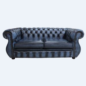 Chesterfield 2.5 Seater Antique Blue Leather Sofa Bespoke In Kimberley Style