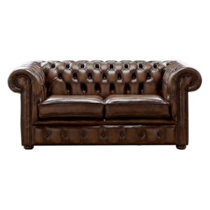 Chesterfield 2 Seater Antique Brown Leather Sofa Settee Bespoke In Classic Style