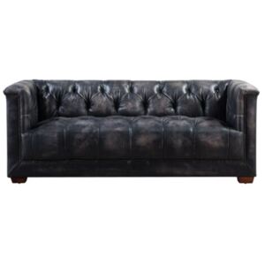 Vintage Spitfire Chesterfield 2 Seater Sofa Distressed Wash Black Real Leather