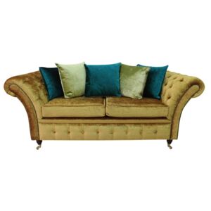 Chesterfield 2.5 Seater Boutique Gold Crush Velvet Fabric Sofa With Cushions In Balmoral Style